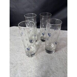 Courvoisier Cognac Frsted Napoleon CV Iconic Blue Initials 6” High Ball Set Of 4